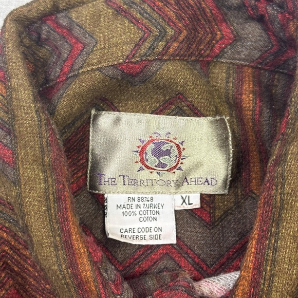 The Territory Ahead Southwestern Flannel Shirt Mens XL Brown Long Sleeve Button - Picture 2 of 9